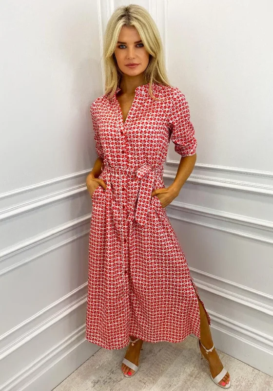 Kate & Pippa Capri Swirl & Dot Print Midi Dress, Red Multi Elegant V-Neck Midi Dress Kate & Pippa Capri Swirl & Dot Print Midi Dress, Red Multi Elegant V-Neck Midi Dress