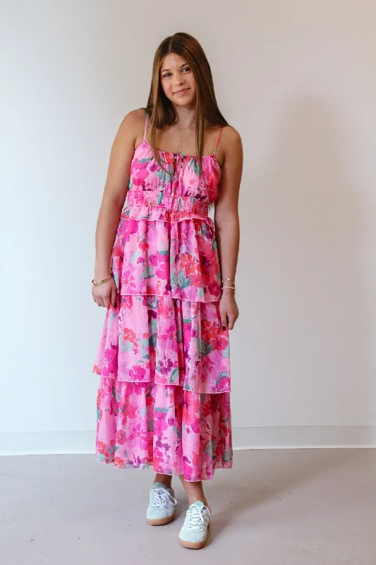 Layla Pink Floral Midi Dress Comfortable Knitwear Midi Dress