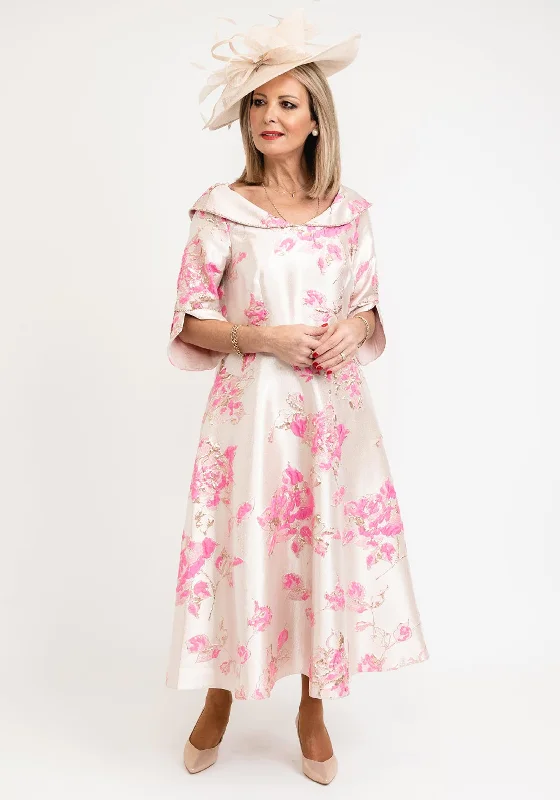 Lizabella Collared Neckline Textured Floral Midi Dress, Gold Trendy Flared Sleeve Midi Dress Lizabella Collared Neckline Textured Floral Midi Dress, Gold Trendy Flared Sleeve Midi Dress