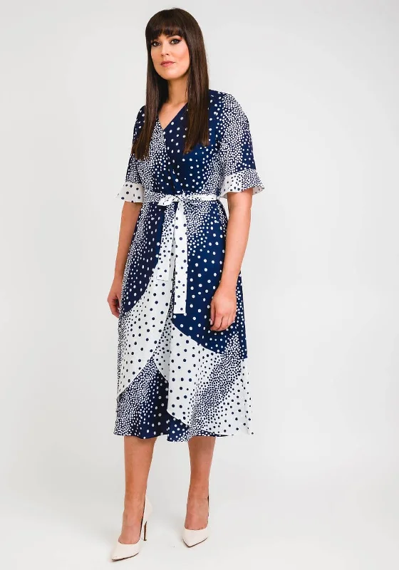 Lizabella Colour Block Polka Dot Print Wrap Midi Dress, Navy & White Fashionable High-Neck Midi Dress Lizabella Colour Block Polka Dot Print Wrap Midi Dress, Navy & White Fashionable High-Neck Midi Dress