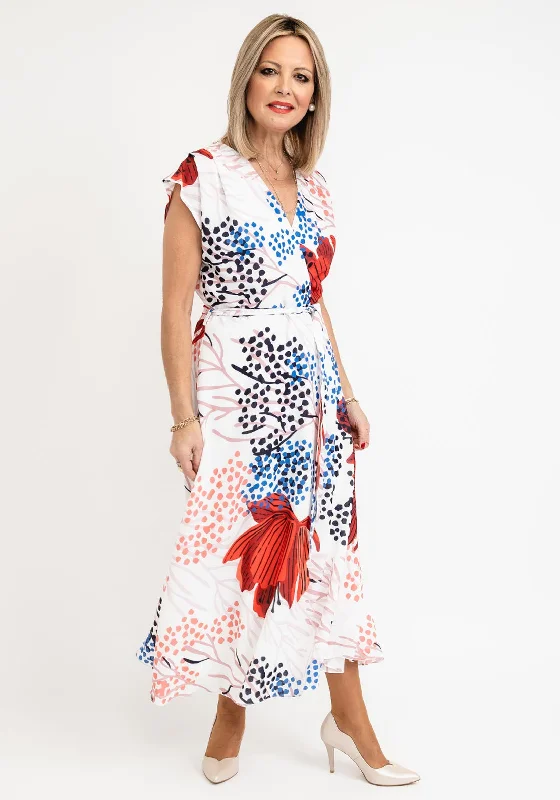 Lizabella V-neck Print Midi Dress, White Multi Fashionable Floral Embroidery Midi Dress Lizabella V-neck Print Midi Dress, White Multi Fashionable Floral Embroidery Midi Dress