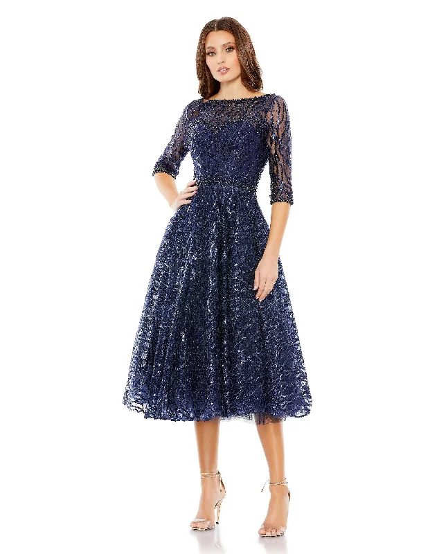 Mac Duggal A20252 Formal Beaded A Line Midi Dress Comfortable Short Sleeve Midi Dress Mac Duggal A20252 Formal Beaded A Line Midi Dress Comfortable Short Sleeve Midi Dress