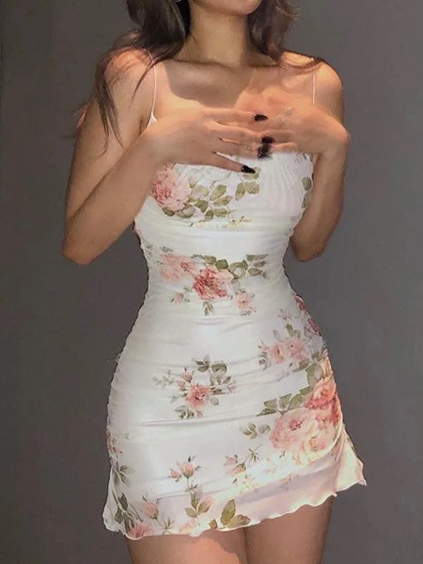 Backless Floral Mesh Mini Dress Chic Bohemian Mini Dress