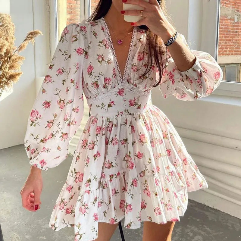 New Fashion Womens Floral Print Mini Dress Summer Long Sleeve Deep V Neck High Waist A-Line Dress Street Style Hot Sale S-XL Trendy Mesh Mini Dress New Fashion Womens Floral Print Mini Dress Summer Long Sleeve Deep V Neck High Waist A-Line Dress Street Style Hot Sale S-XL Trendy Mesh Mini Dress
