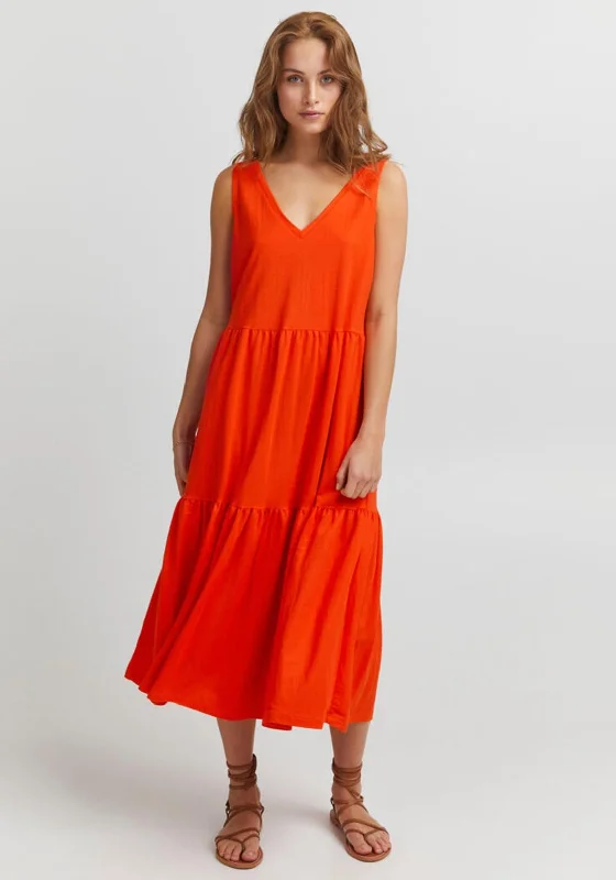 Pulz Amelia Sleeveless Tiered Midi Dress, Cherry Tomato Stylish Color Block Midi Dress Pulz Amelia Sleeveless Tiered Midi Dress, Cherry Tomato Stylish Color Block Midi Dress