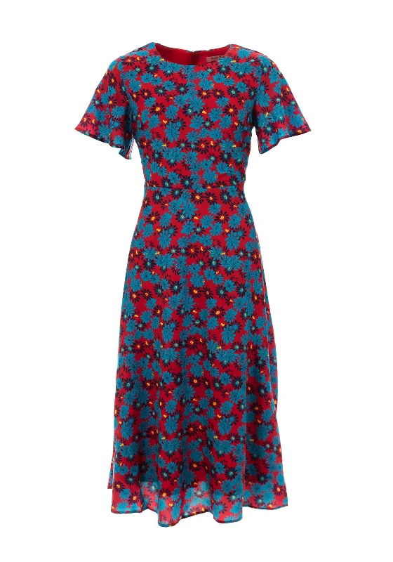 Seventy1 Angel Sleeve Daisy Print Midi Dress, Red Multi Comfortable Ribbed Midi Dress Seventy1 Angel Sleeve Daisy Print Midi Dress, Red Multi Comfortable Ribbed Midi Dress