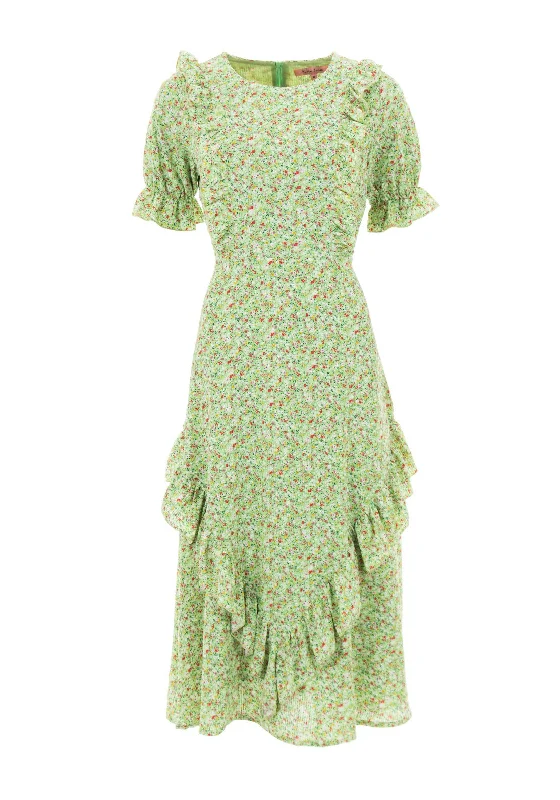 Seventy1 Frilled Ditsy Daisy Midi Dress, Green Multi Trendy Knit Midi Dress