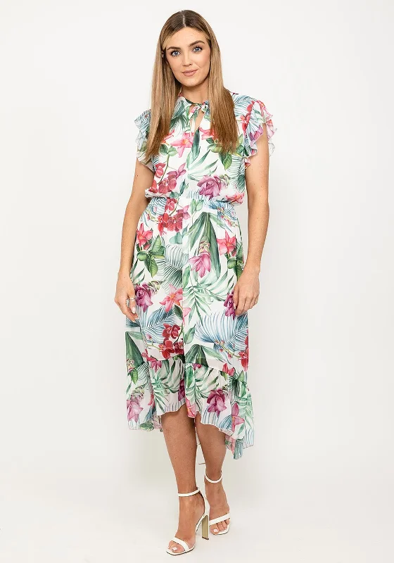 Seventy1 Tropical Floral Midi Dress, White Multi Trendy Off-Shoulder Button Midi Dress Seventy1 Tropical Floral Midi Dress, White Multi Trendy Off-Shoulder Button Midi Dress