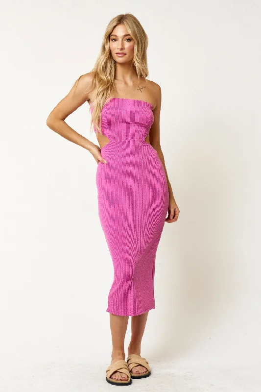 Strapless Cutout Ribbed Midi Dress Sale Trendy Mock Neck Midi Dress