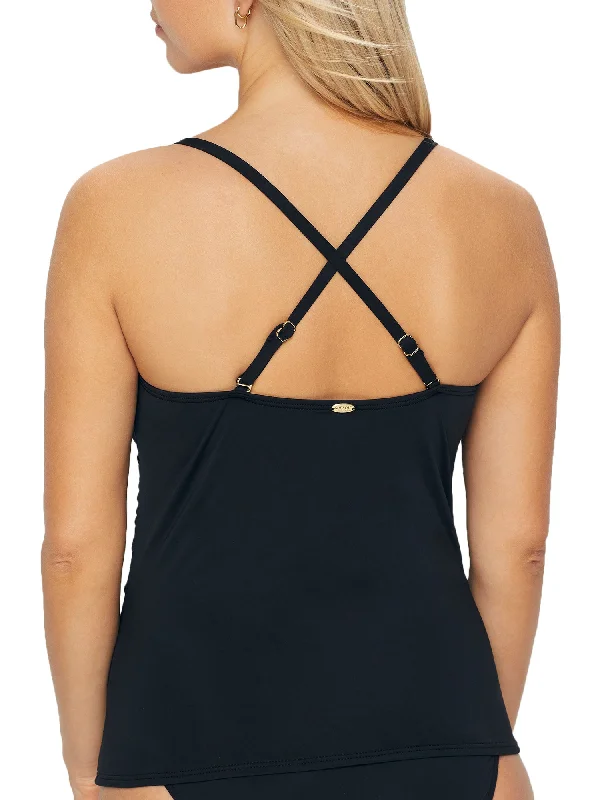 Sunsets Women's Black Simone Tankini Top Adjustable Swim Top