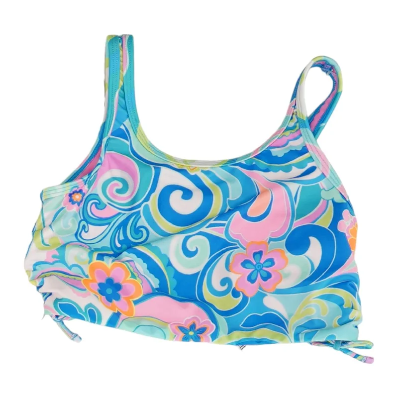 Blue Floral Swim Top Plunge Back Swimsuit