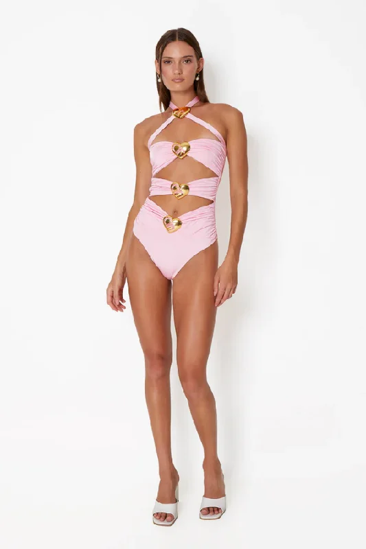 Diamond Heart Cut Out Swimsuit Ballet Pink Sexy Cutout Swimsuit