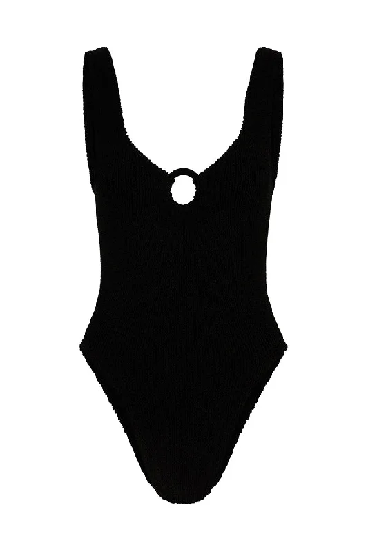 Celine Swim With Fabric Covered Hoops Black Sporty Racerback Swimsuit