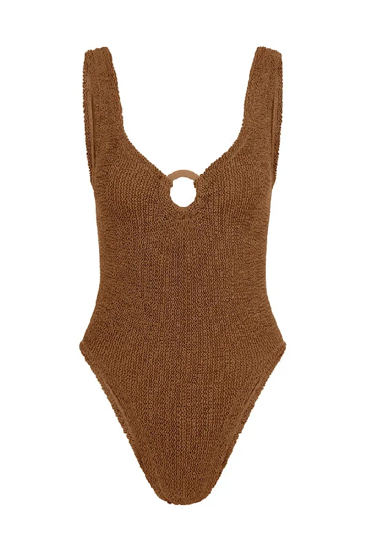 Celine Swim With Fabric Covered Hoops Metallic Cocoa Adjustable Swim Top