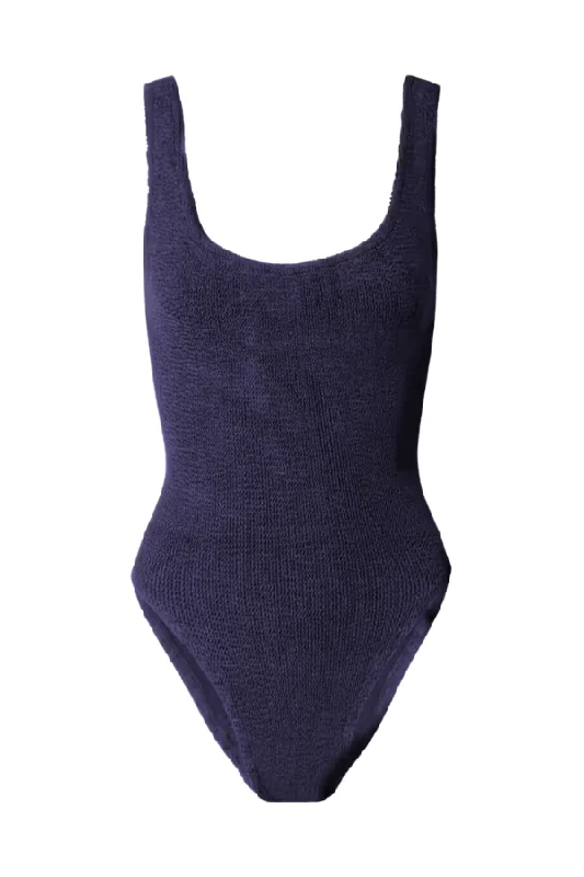 Square Neck Swim Navy Deep-V Swimsuit Design