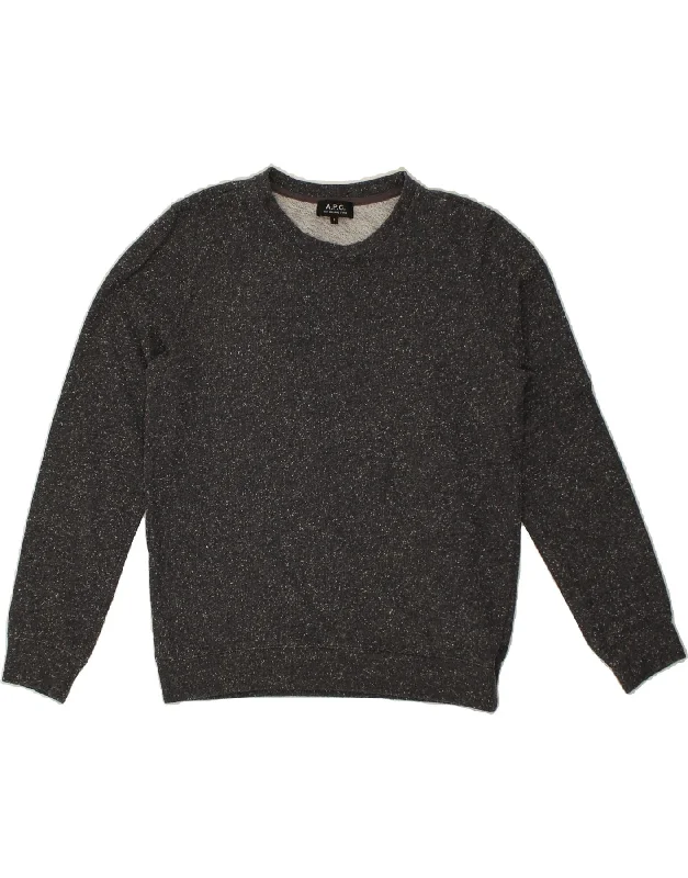 A.P.C Mens Sweatshirt Jumper Small Grey Flecked Cotton Hoodie with V-Neck Classic Versatile