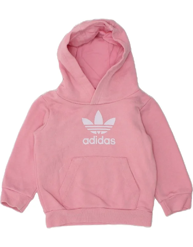 ADIDAS Baby Girls Graphic Hoodie Jumper 6-9 Months Pink Cotton Hoodie with Hem Ribbing Snug Secure