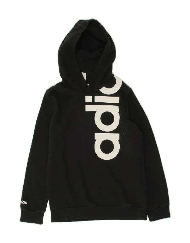 ADIDAS Boys Graphic Hoodie Jumper 10-11 Years Black Cotton Hoodie with Hidden Zipper Minimalist Clean