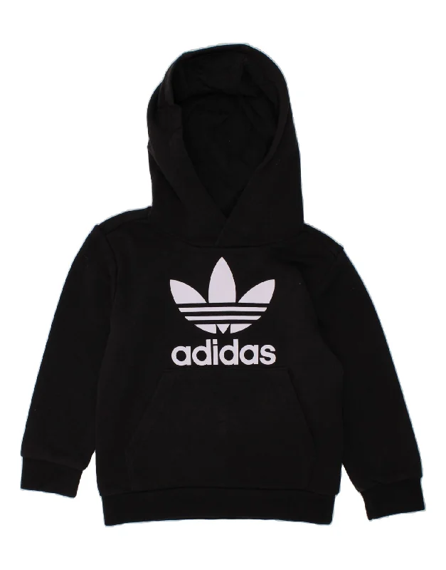 ADIDAS Boys Graphic Hoodie Jumper 5-6 Years Black Cotton Hoodie with Front Slit Layering Stylish