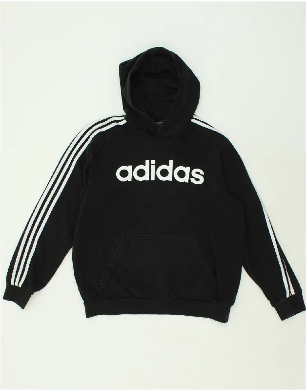 ADIDAS Mens Graphic Hoodie Jumper Large Black Cotton Hoodie with Embroidery Detailed Premium