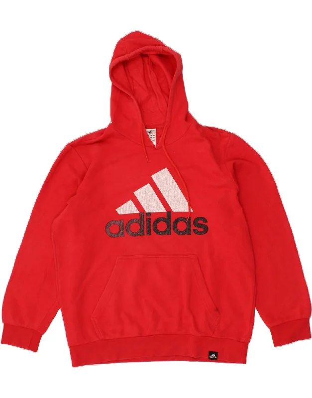 ADIDAS Mens Graphic Hoodie Jumper Large Red Cotton Hoodie with V-Neck Classic Versatile