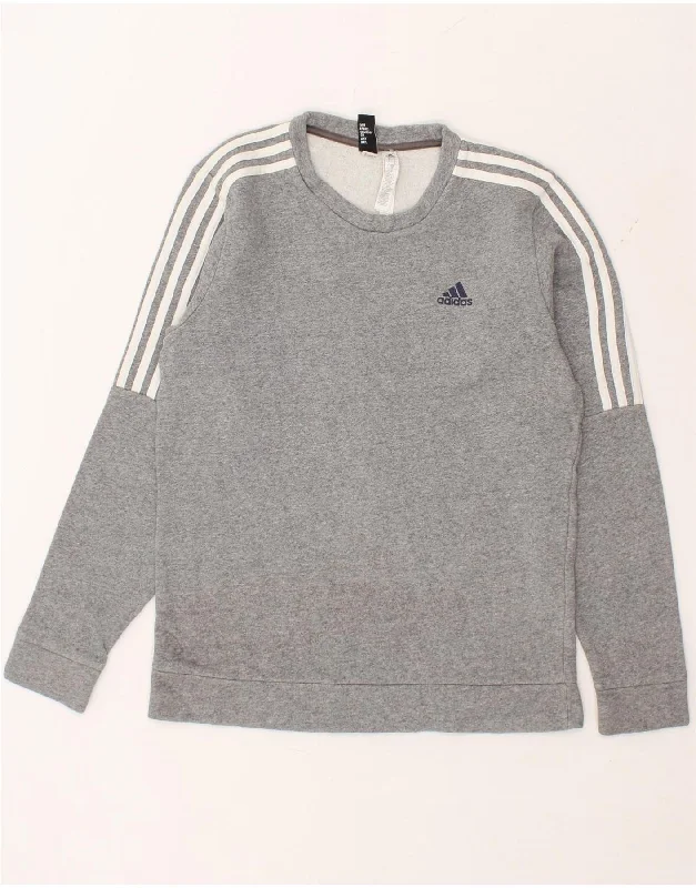 ADIDAS Mens Sweatshirt Jumper Small Grey Cotton Hoodie with Snap Buttons Easy Quick