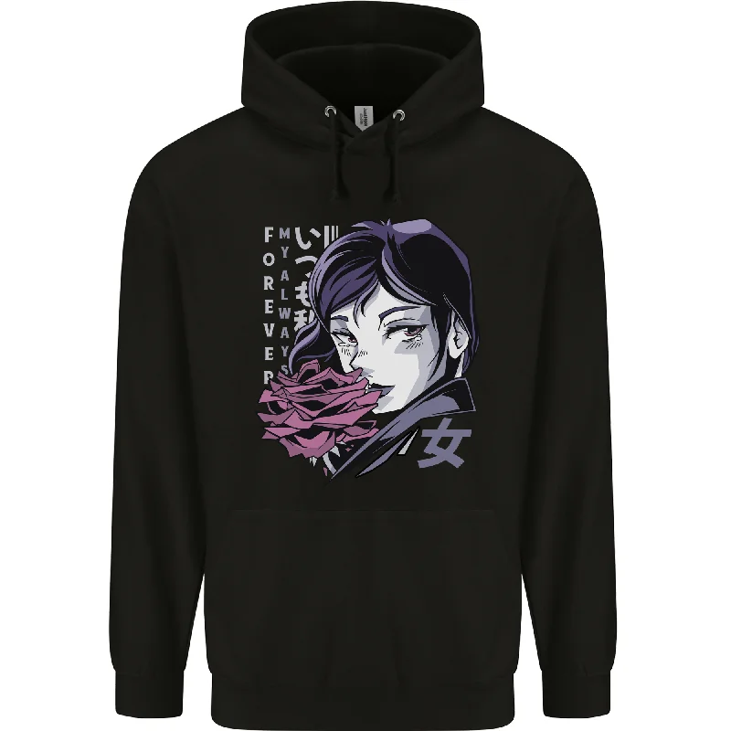 Anime Girl With Flowers Mens 80% Cotton Hoodie Hoodie with Magnetic Closure Innovative Modern