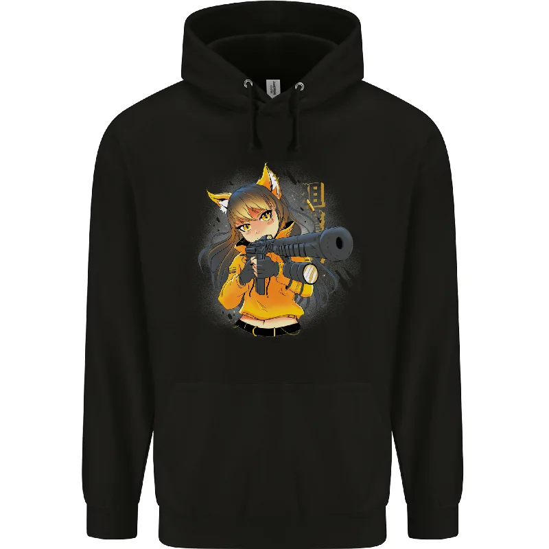 Anime Gun Girl Mens 80% Cotton Hoodie Hoodie with Hem Detail Decorative Unique