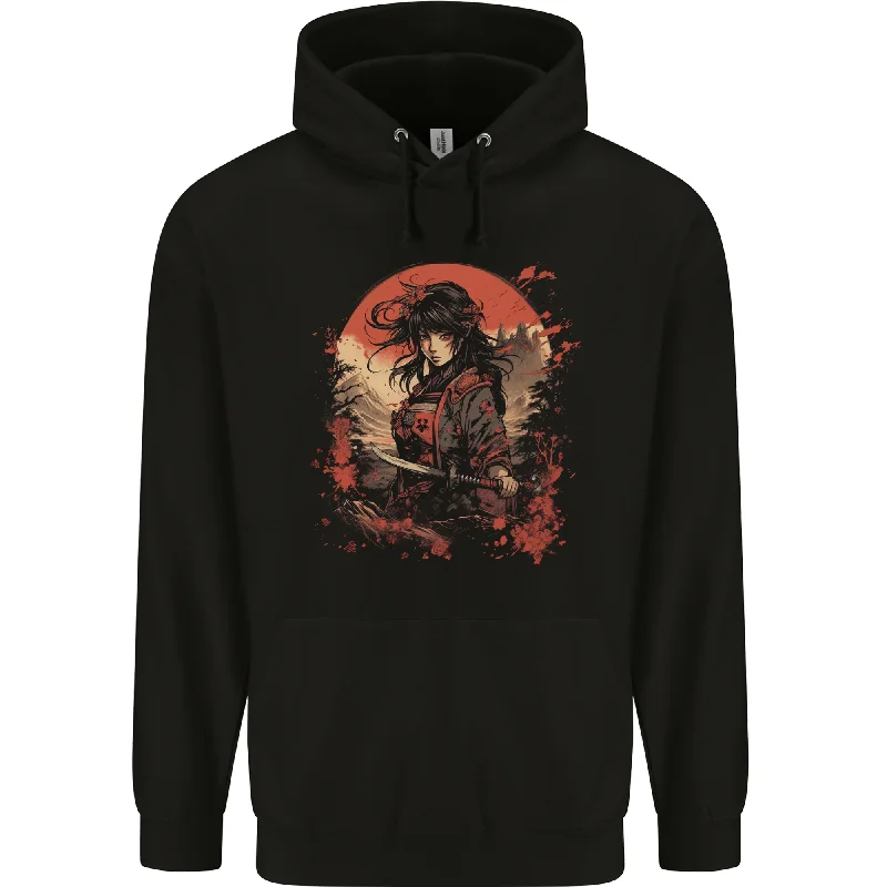 Anime Samurai Girl Fantasy Warrior Mens 80% Cotton Hoodie Graphic Hoodie Design Print