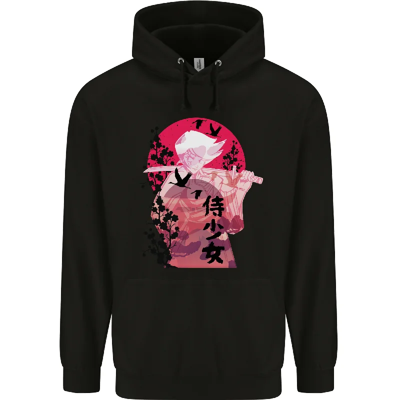 Anime Samurai Woman With Sword Mens 80% Cotton Hoodie Hoodie with Pocket Utility Practical