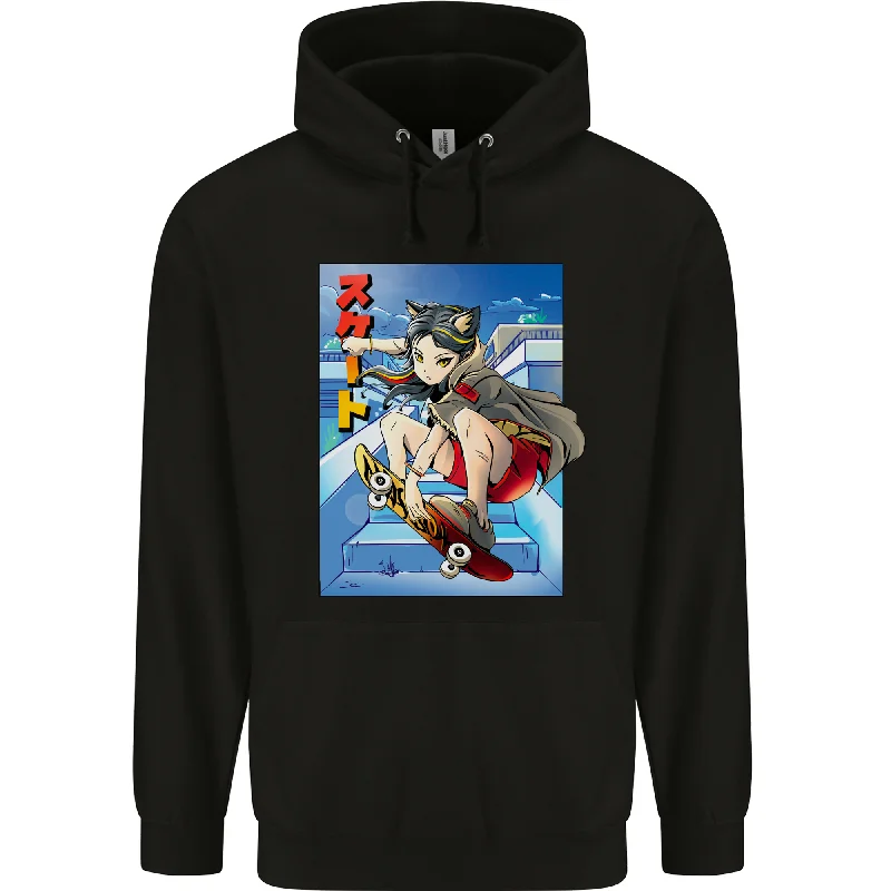 Anime Skater Girl Skateboard Skateboarding Mens 80% Cotton Hoodie Hoodie with V-Neck Classic Versatile