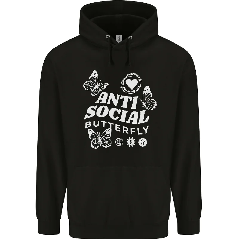 Antisocial Butterfly Funny Mens 80% Cotton Hoodie Zip Hoodie Drawstring Kangaroo Pocket