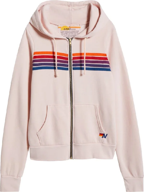 Aviator nation, 5 stripe zip up hoodie, light pink Hoodie with Applique Textured Unique