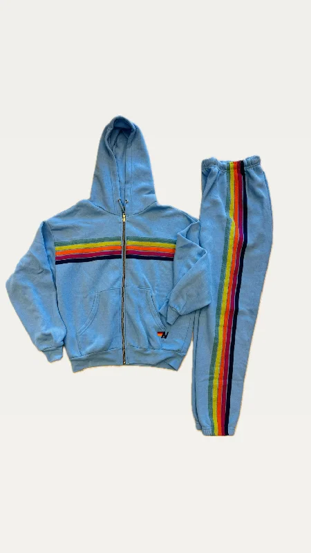 Aviator nation 5 stripe zip up hoodie sky rainbow relaxed Hoodie with Stripes Bold Sporty