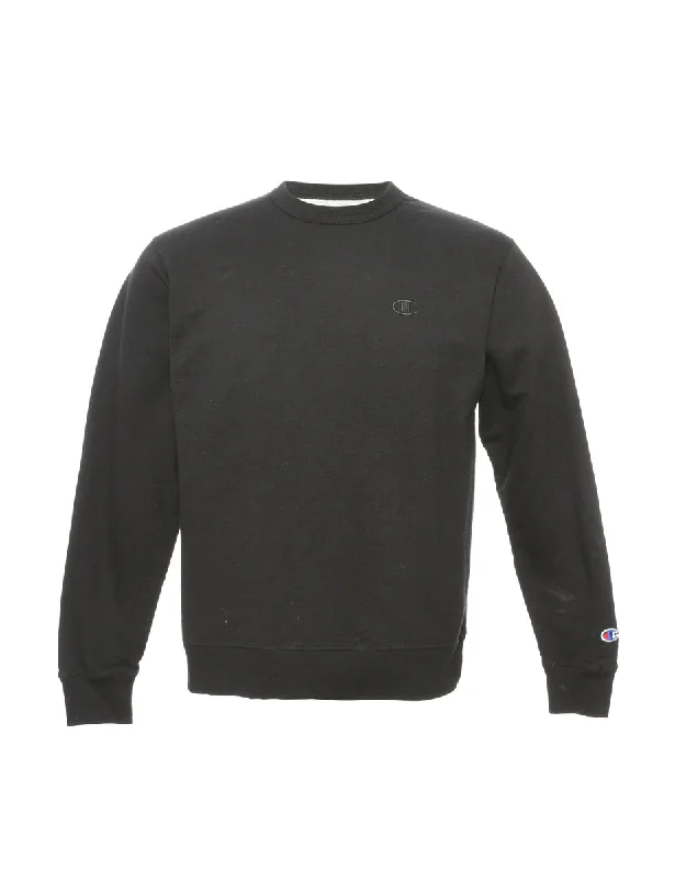 Black Champion Plain Sweatshirt - M Hoodie with Turtle Neck Cozy Winter