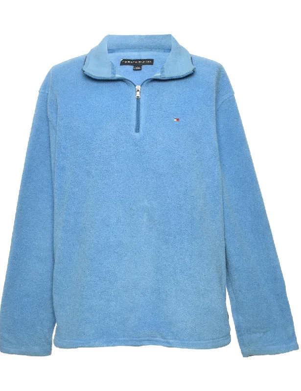 Blue Tommy Hilfiger Fleece Sweatshirt - L Hoodie with Ribbed Neckline Snug Warm