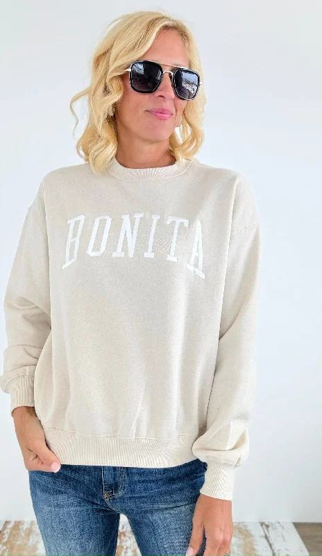 Bonita Relaxed Fleece Sweatshirt- cream Hoodie with Oversized Fit Loose Comfortable