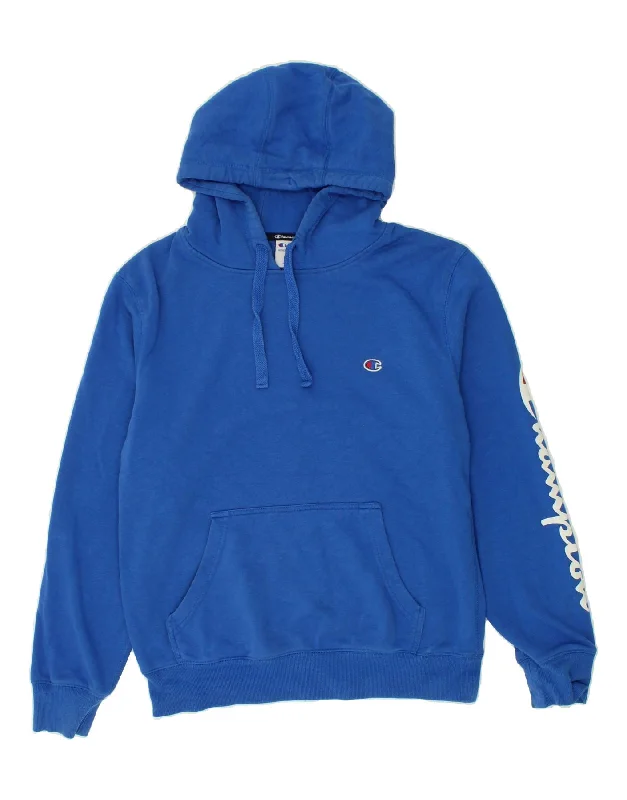 CHAMPION Mens Graphic Hoodie Jumper Medium Blue Cotton Hoodie Dress Longline Feminine