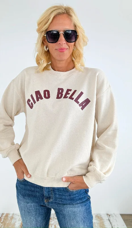 Ciao Bella Fleece Sweatshirt - Cream Hoodie with Neon Bright Vibrant