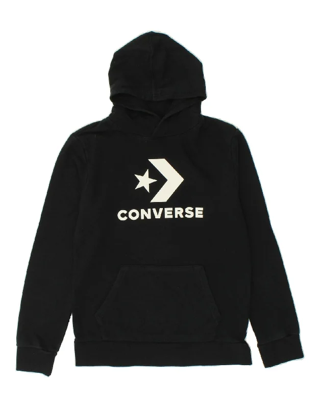 CONVERSE Boys Graphic Hoodie Jumper 13-14 Years XL Black Cotton Hoodie with Longline Fit Extended Stylish