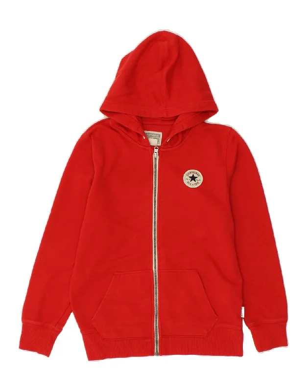 CONVERSE Boys Zip Hoodie Sweater 10-11 Years Medium  Red Cotton Hoodie with Zipper Versatile Modern