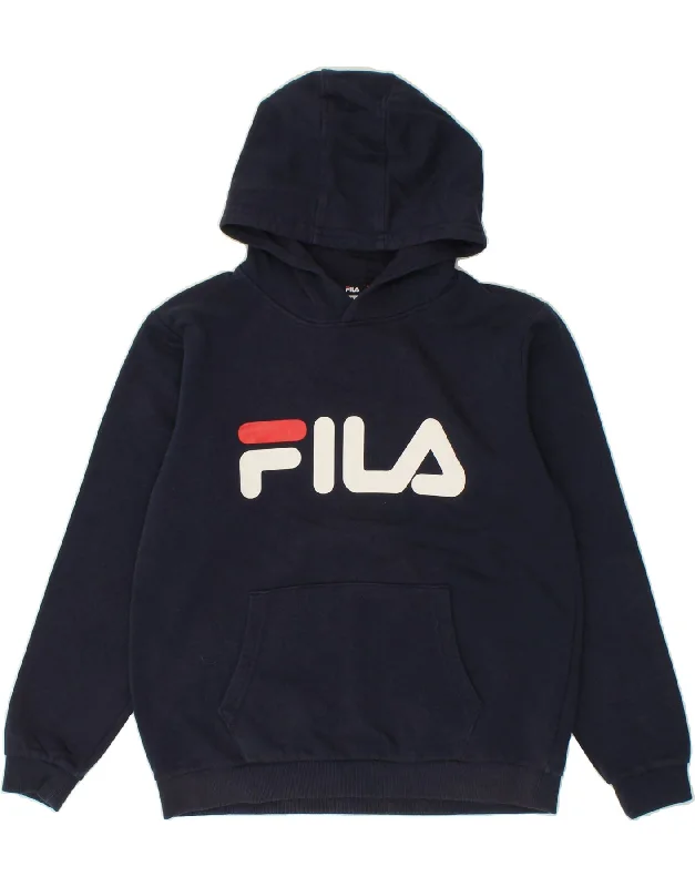 FILA Boys Graphic Hoodie Jumper 13-14 Years Navy Blue Cotton Hoodie Jacket Zipper Layering