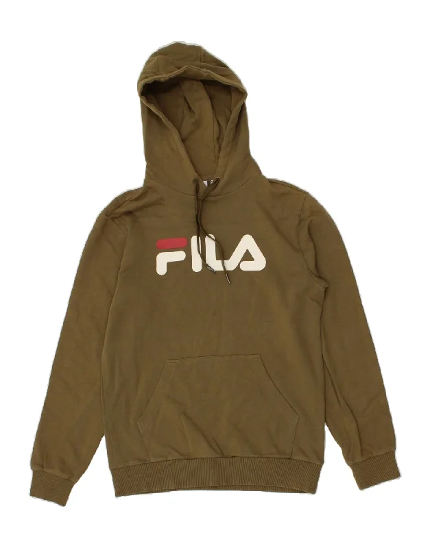 FILA Mens Graphic Hoodie Jumper Small Khaki Hoodie Sweatshirt Pullover