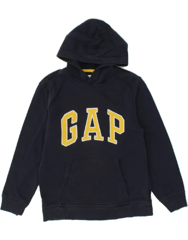 GAP Boys Graphic Hoodie Jumper 14-15 Years 2XL  Navy Blue Cotton Hoodie with Hidden Zipper Minimalist Clean