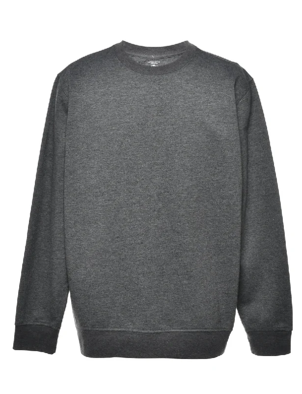 Grey Plain Sweatshirt - M Hoodie with Raw Hem Edgy Unfinished