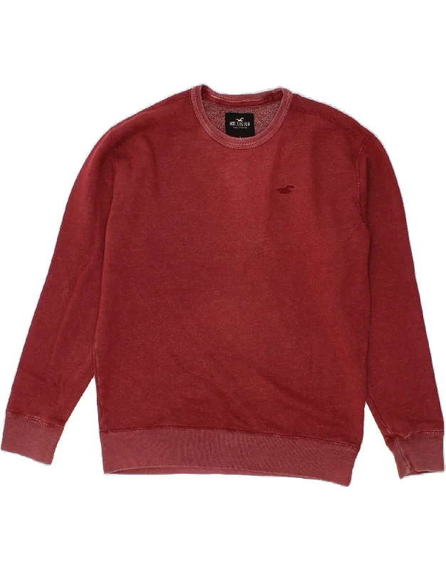 HOLLISTER Mens Sweatshirt Jumper Large Maroon Cotton Hoodie with Reflective Safety Nightwear