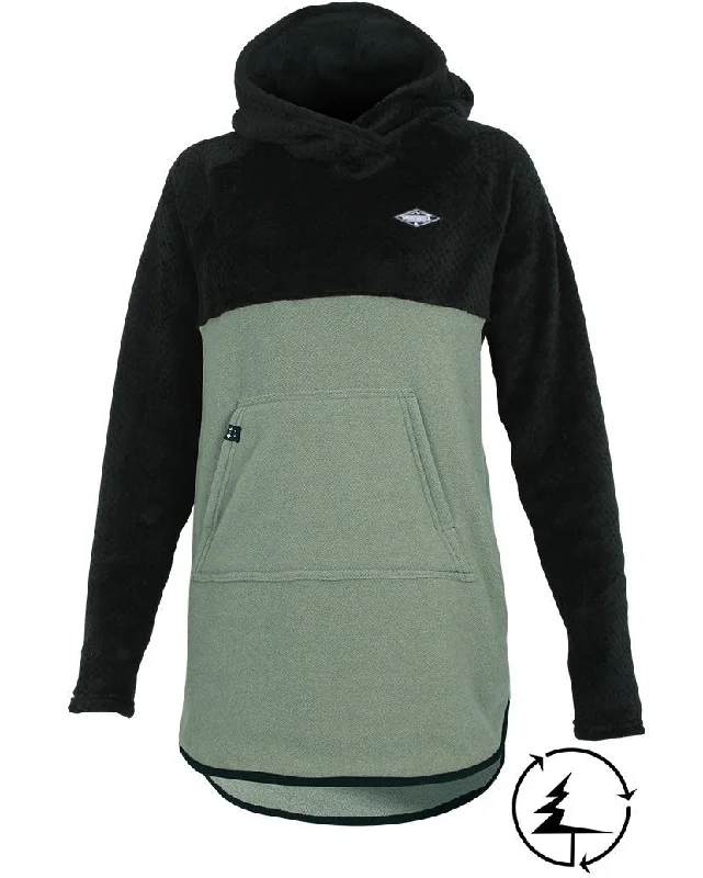 Hoodie Campfire en Laine Polaire Polartec®  | Noir/Antique Green Hoodie with Hem Patch Decorative Personalized