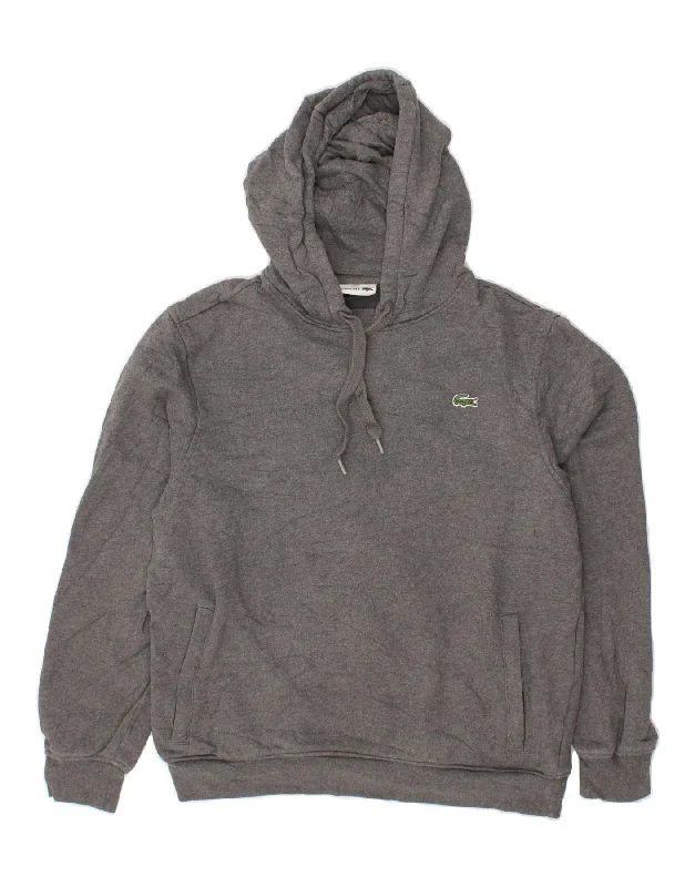 LACOSTE Mens Hoodie Jumper Medium Grey Cotton Hoodie with Mock Neck Collared Structured