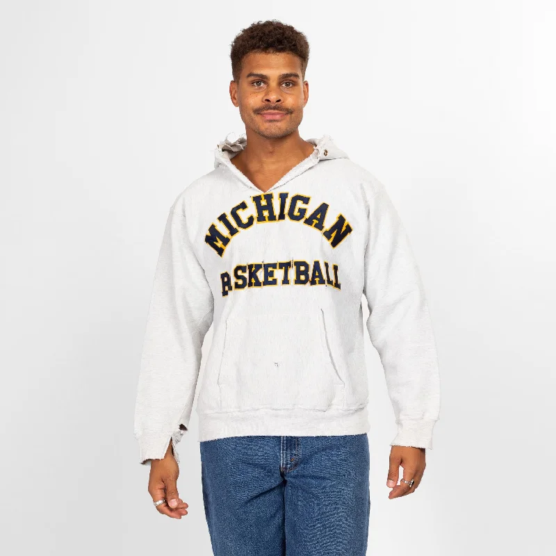 Large 90s University Of Michigan Distressed NCAA Basketball Hoodie Hoodie with Drawcord Adjustable Secure