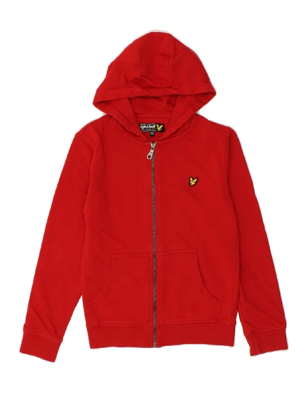 LYLE & SCOTT Boys Zip Hoodie Sweater 10-11 Years Red Cotton Hoodie with Drawstring Waist Adjustable Fitted